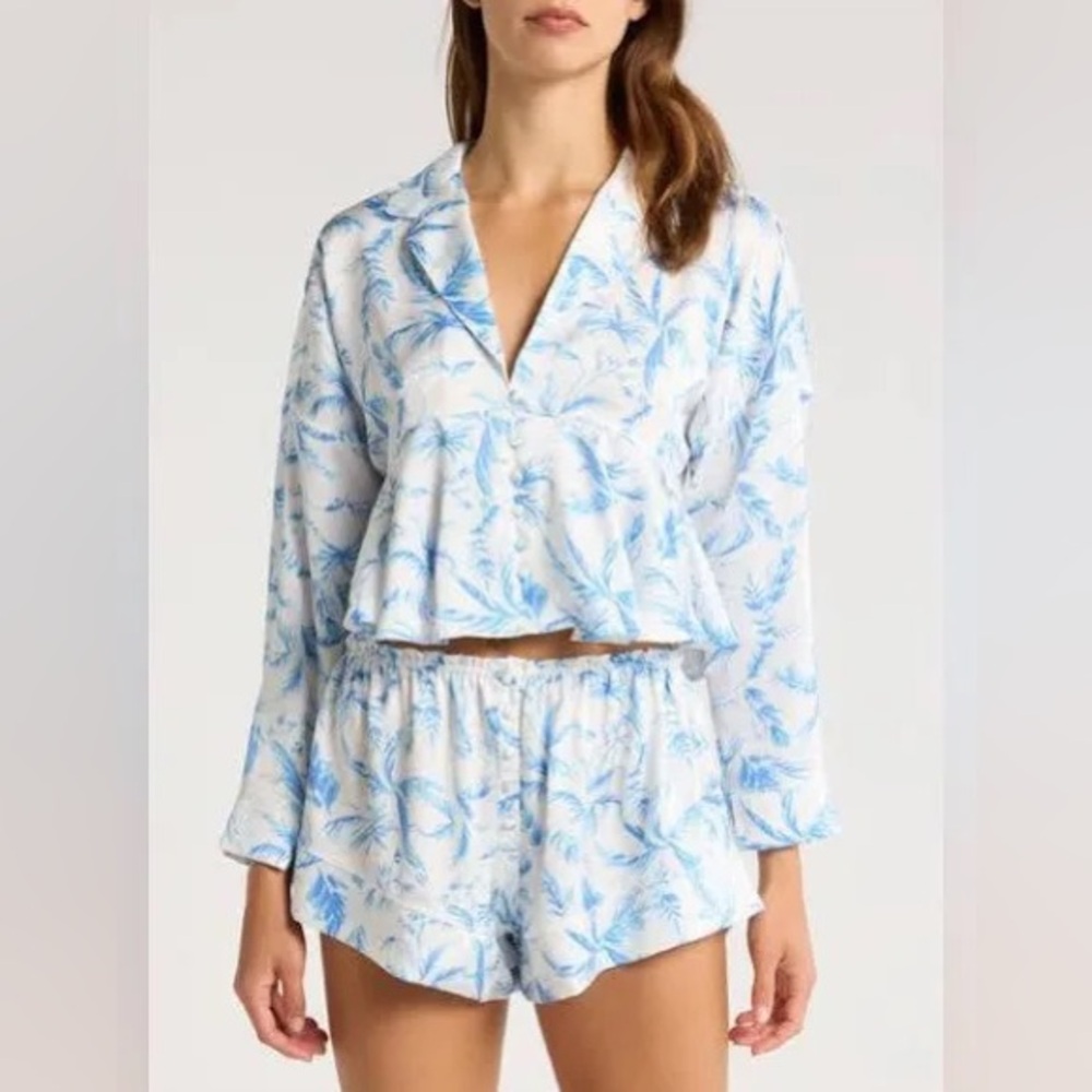 Free People Beauty Sleep Pajama Set blue ivory combo